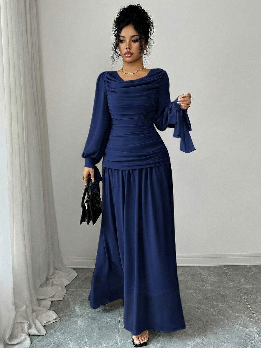 Chiffon Cowl Long Sleeve Maxi Dress