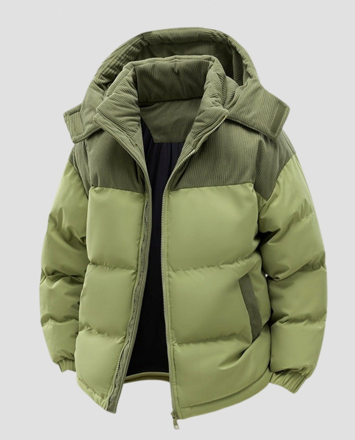 Corduroy Yoke Hooded Puffer Jacket