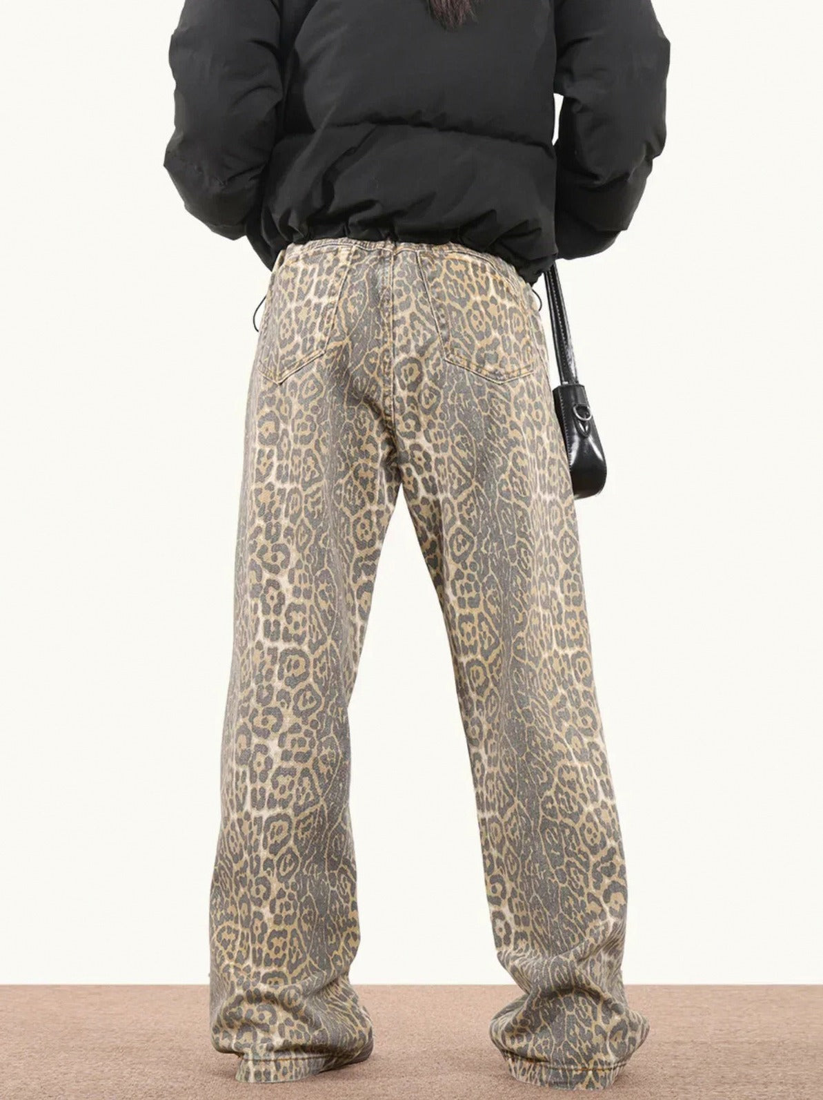 Leopard Print High Waist Straight Leg Jeans