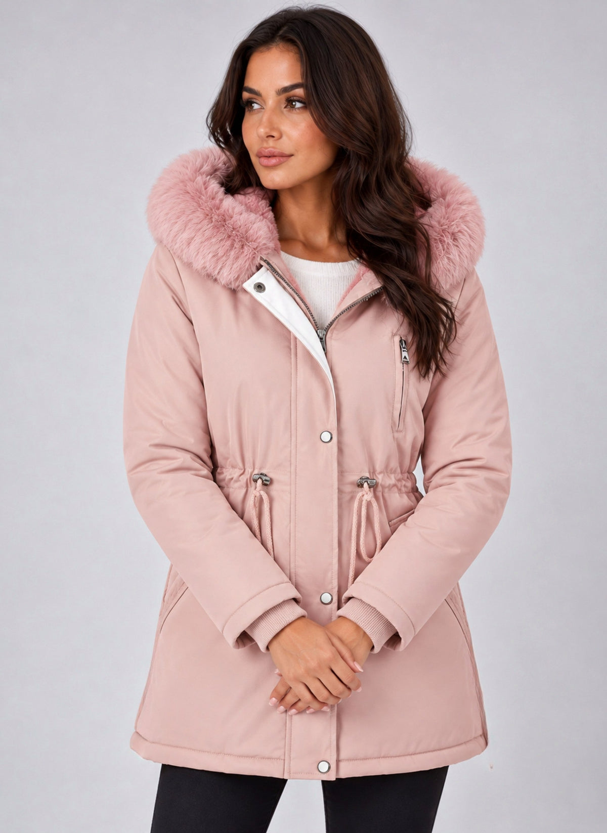 Faux Fur Hood Parka Coat