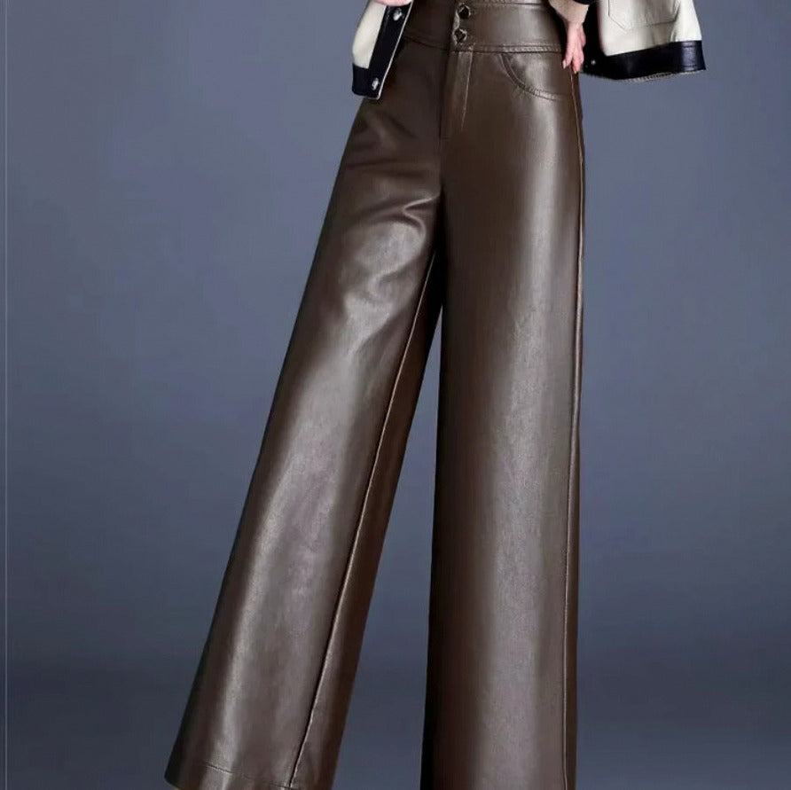 Faux Leather High Waist Wide Leg Trousers