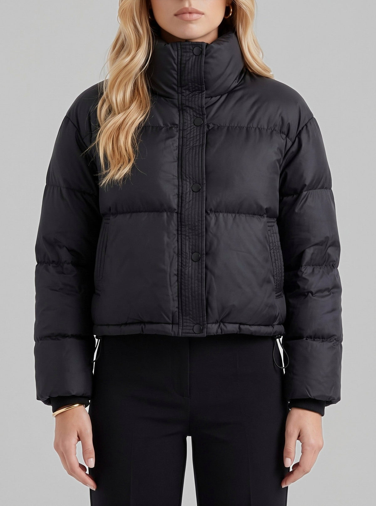 High Funnel Neck Cropped Puffer Jacket