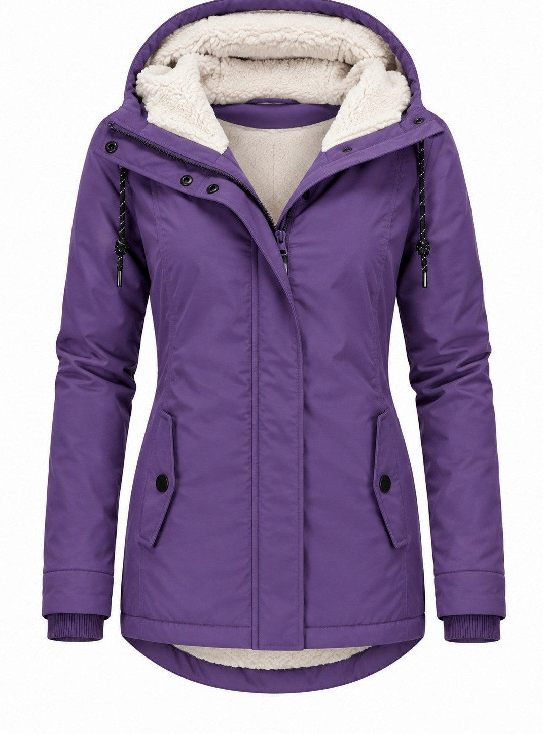 Fleece Lined Hooded Long Sleeve Parka Jacket