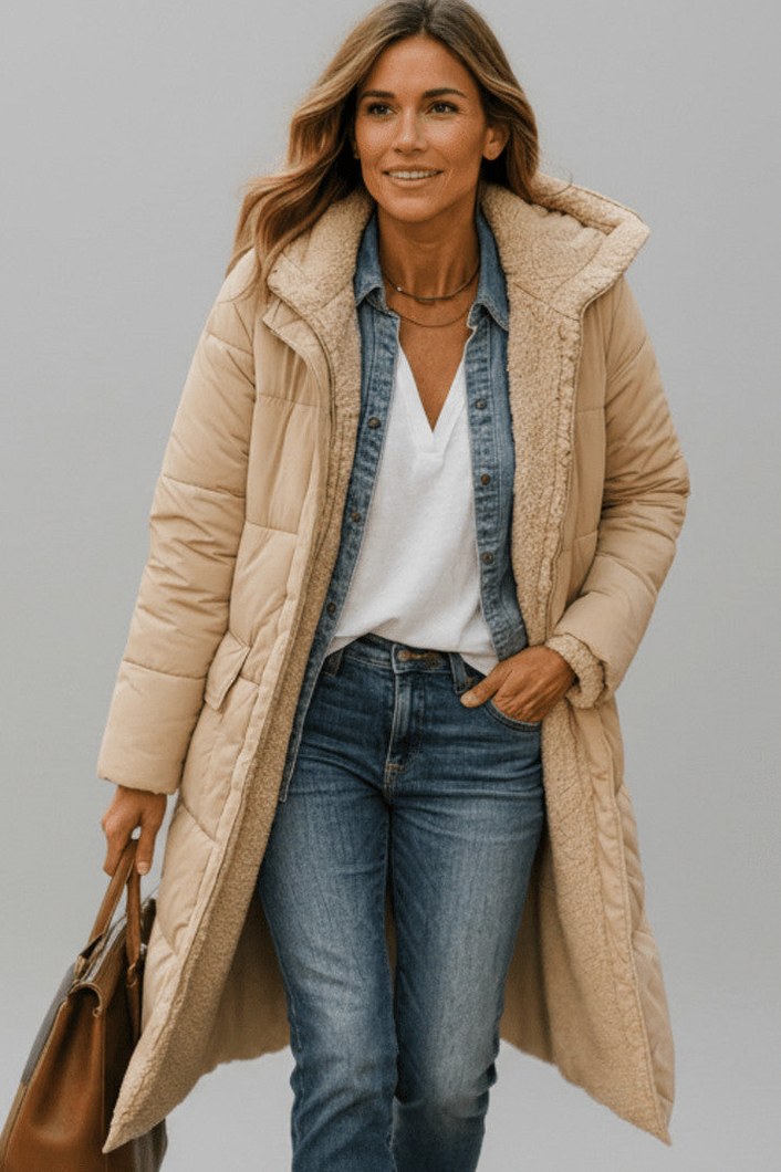 Hooded Quilted Borg Trim Padded Coat