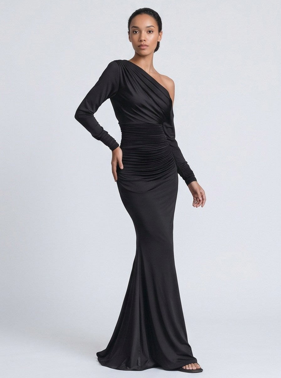 Jersey Ruched Long Sleeve Maxi Dress