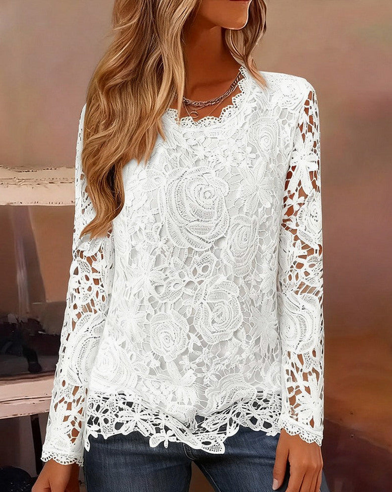 Lace Floral Long Sleeve Blouse