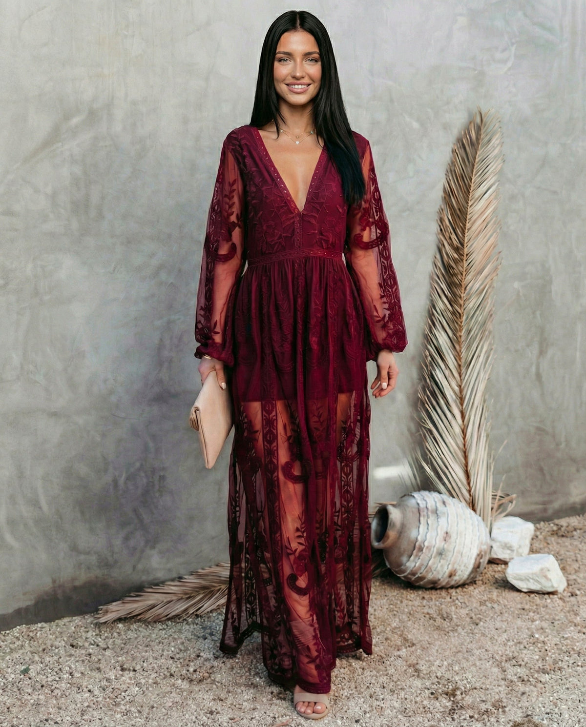 Lace Long Sleeve Maxi Dress