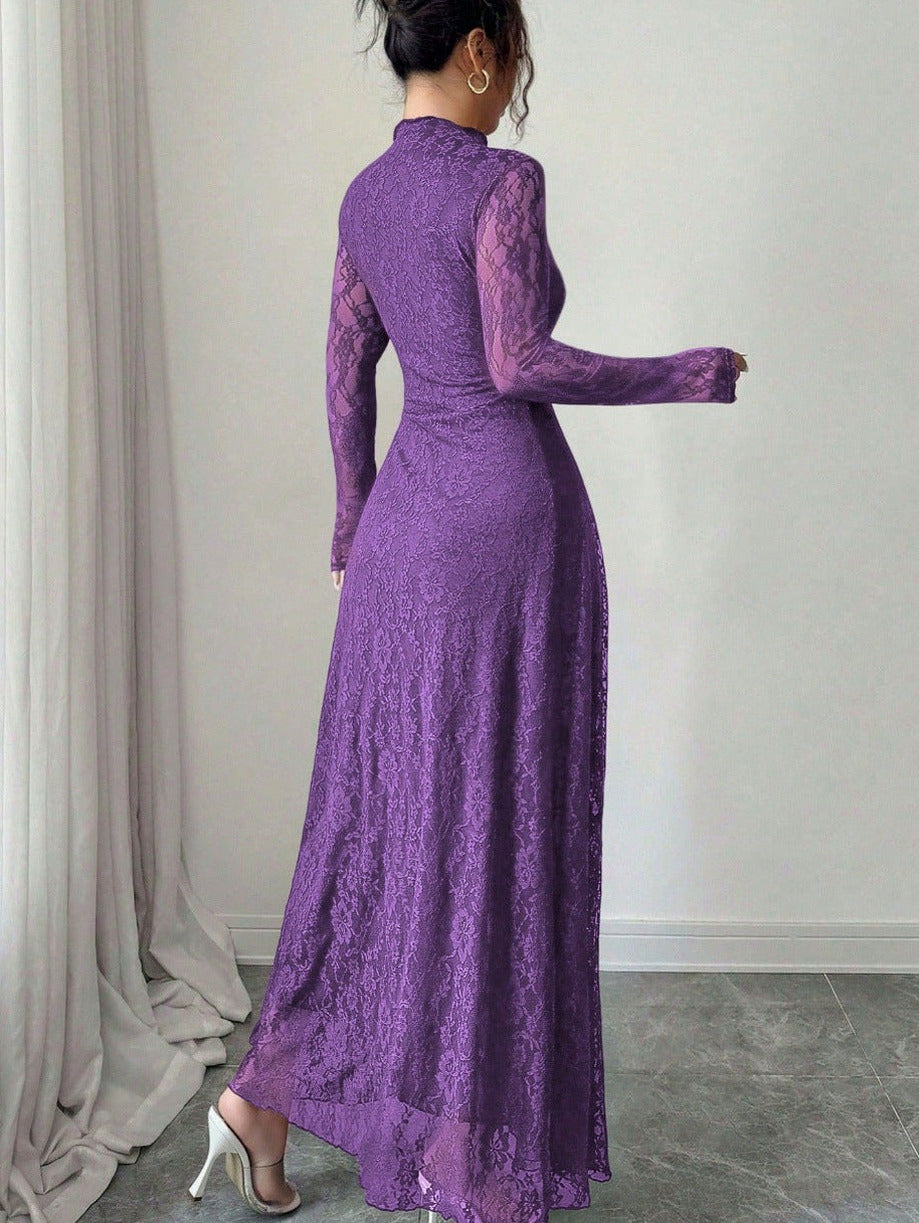 Lace High Neck Long Sleeve Modest Maxi Dress