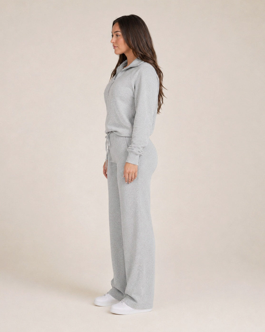 Fleece Half Zip Long Sleeve Wide Leg Co Ord Set