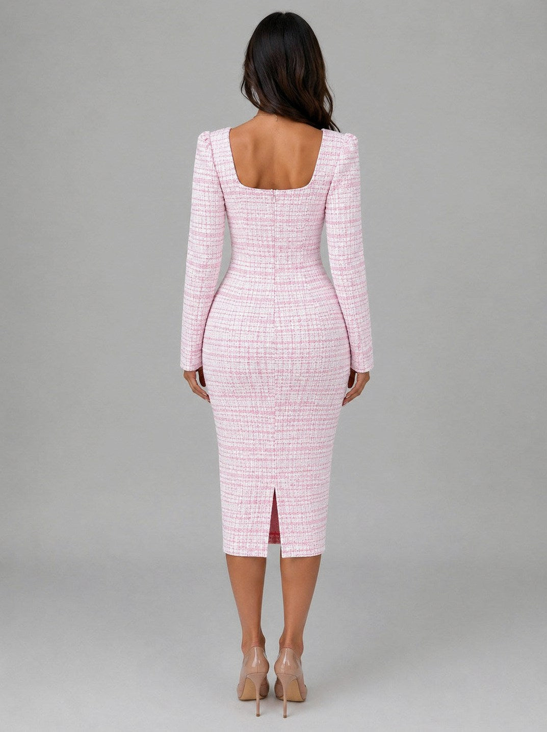 Tweed Long Sleeve Cropped Jacket and Midi Dress Set