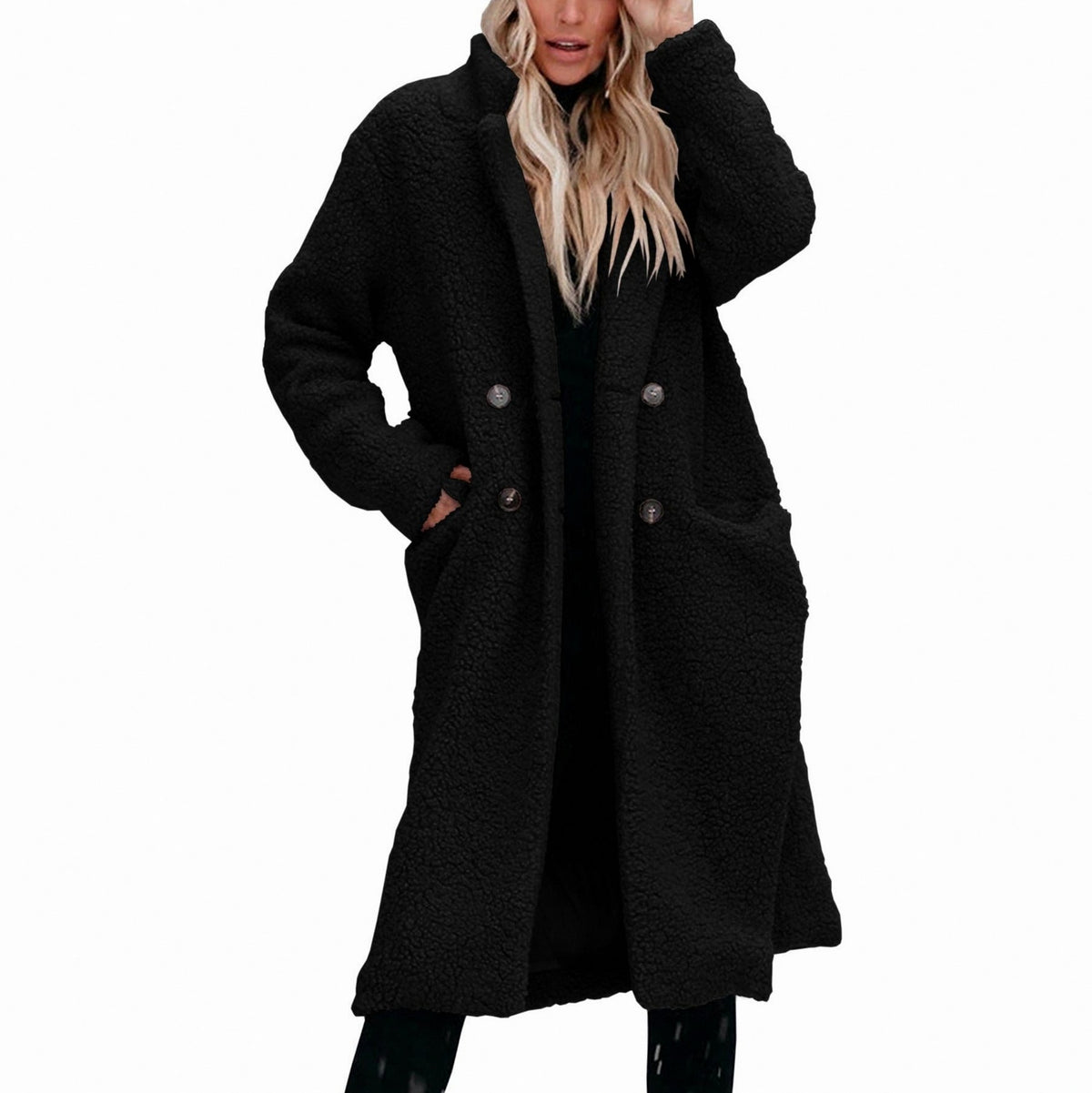 Fleece Longline Long Sleeve Button Front Coat