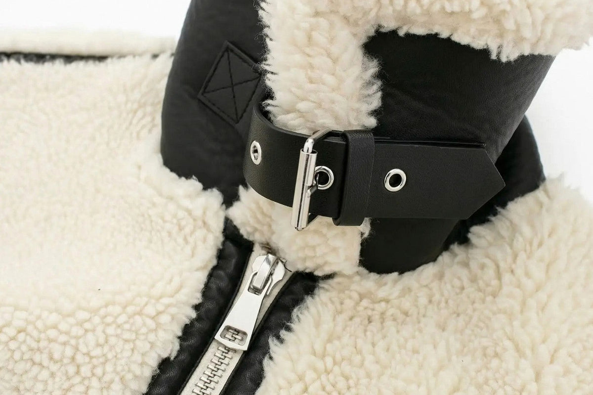 Fleece Collared Long Sleeve Zip Front Aviator Jacket