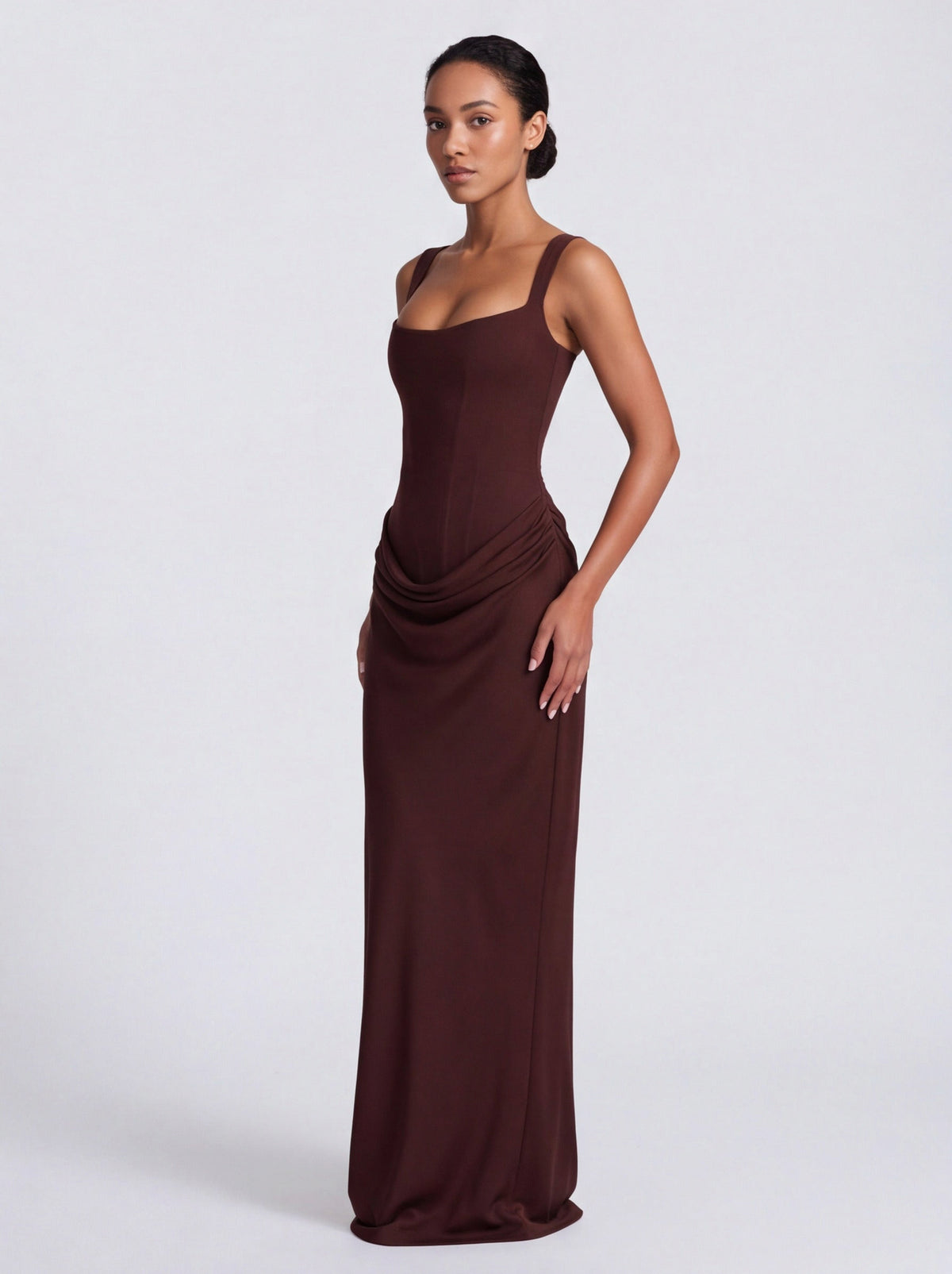 Satin Corset Draped Maxi Dress