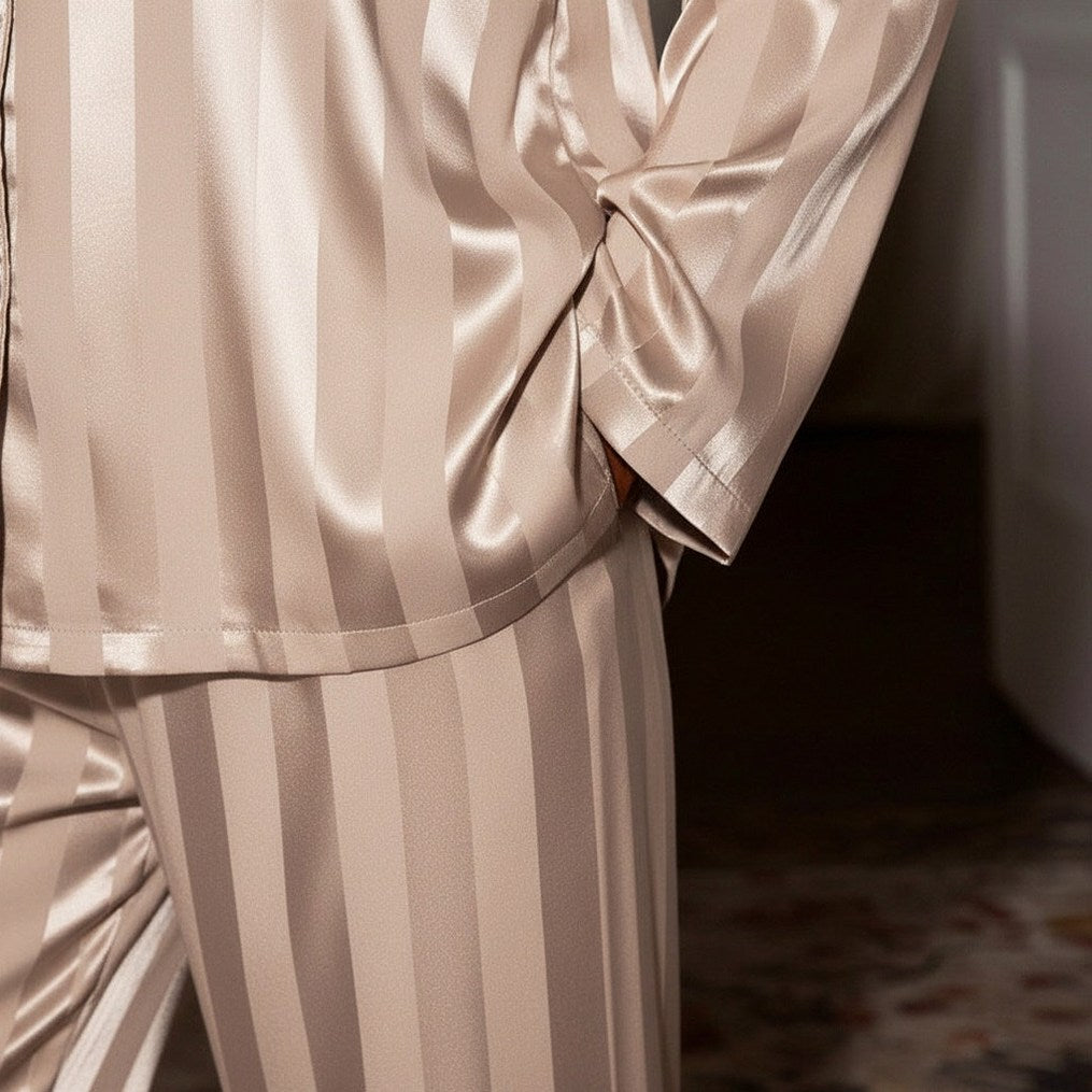 Satin Striped Long Sleeve Co Ord Set
