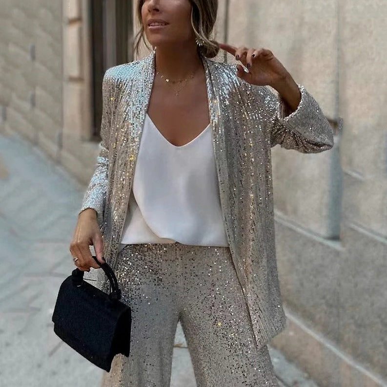 Sequin Long Sleeve Trousers Co Ord Set