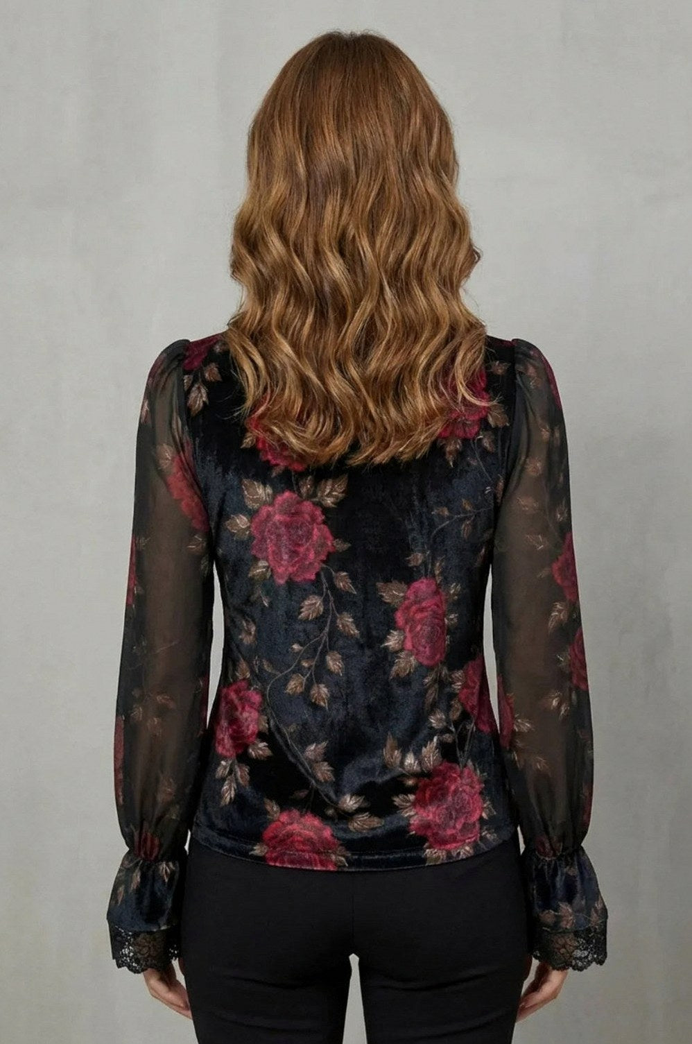 Velvet Floral Long Sleeve Blouse
