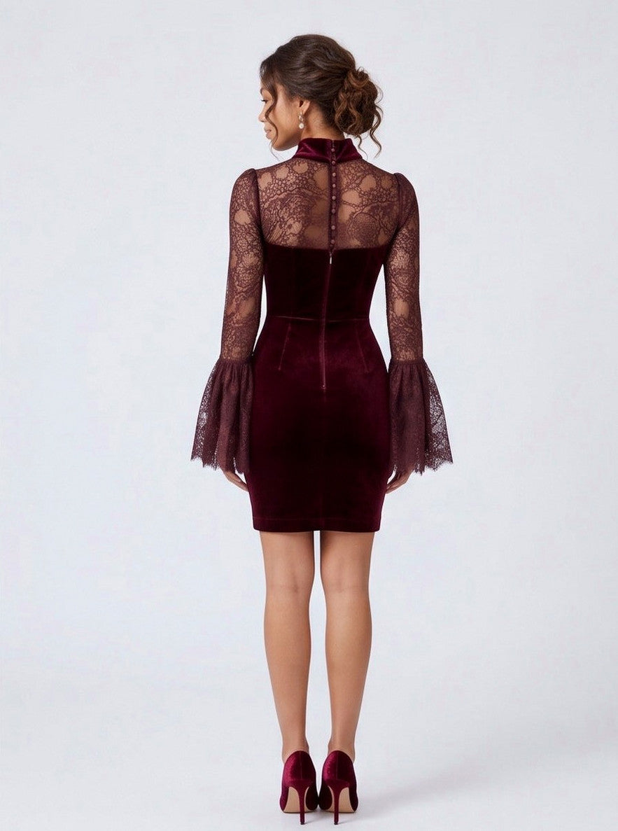 Velvet Lace Long Sleeve Mini Dress