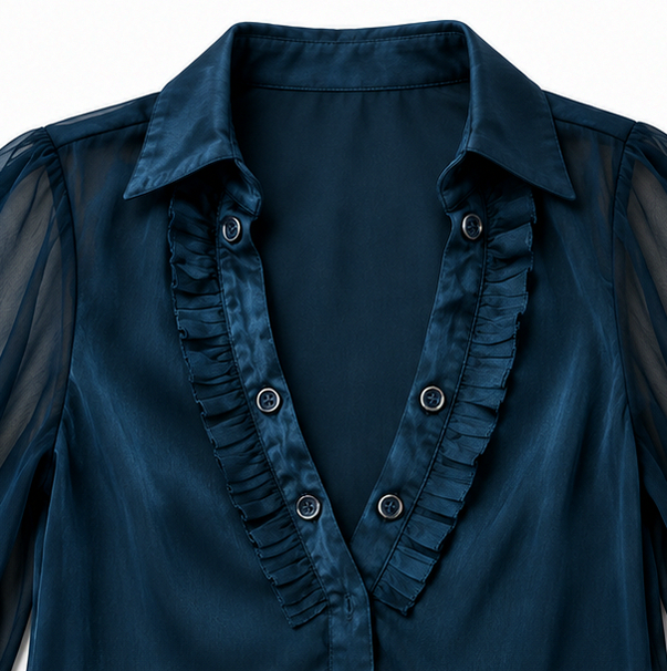 Velvet Sheer Long Sleeve Ruffle Blouse
