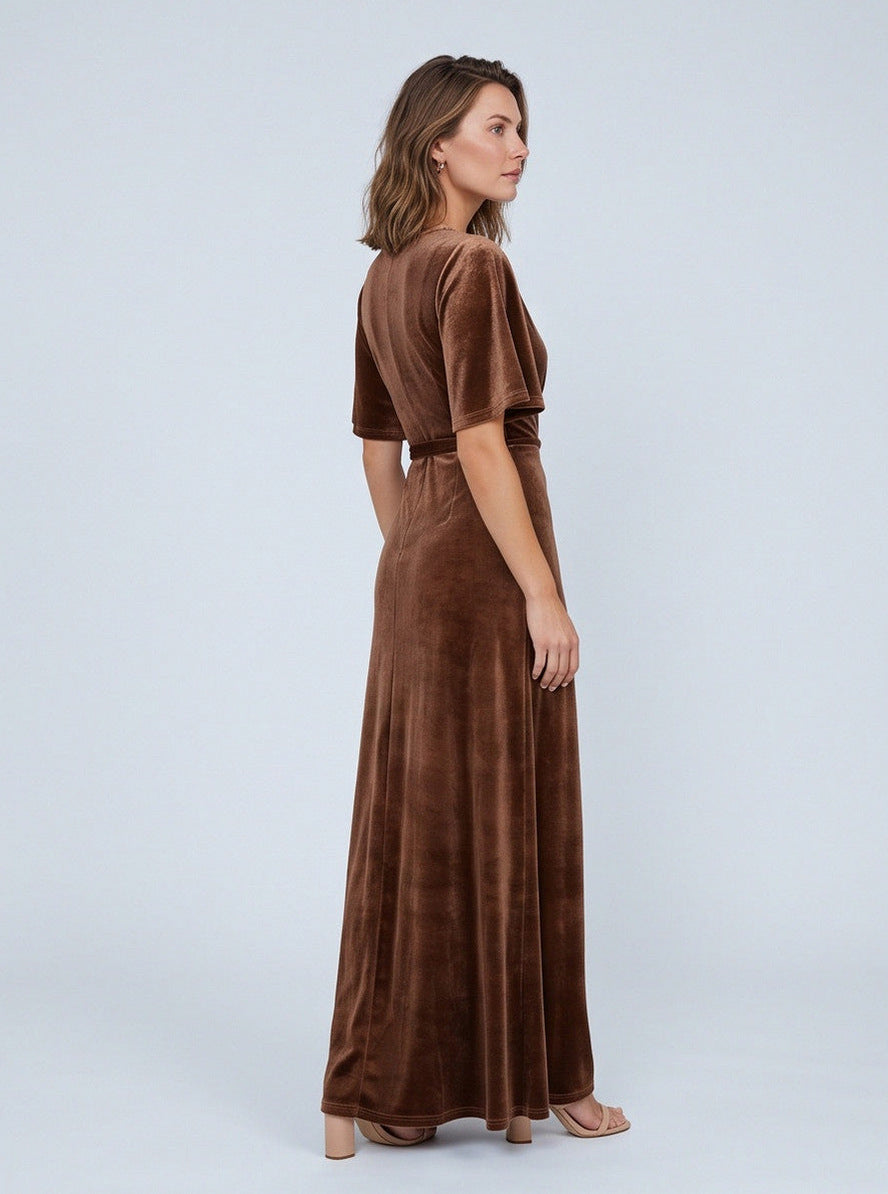 Velvet Wrap Slit Maxi Dress
