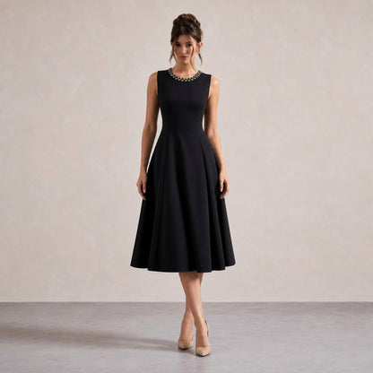 A-Line Sleeveless Embellished Midi Dress