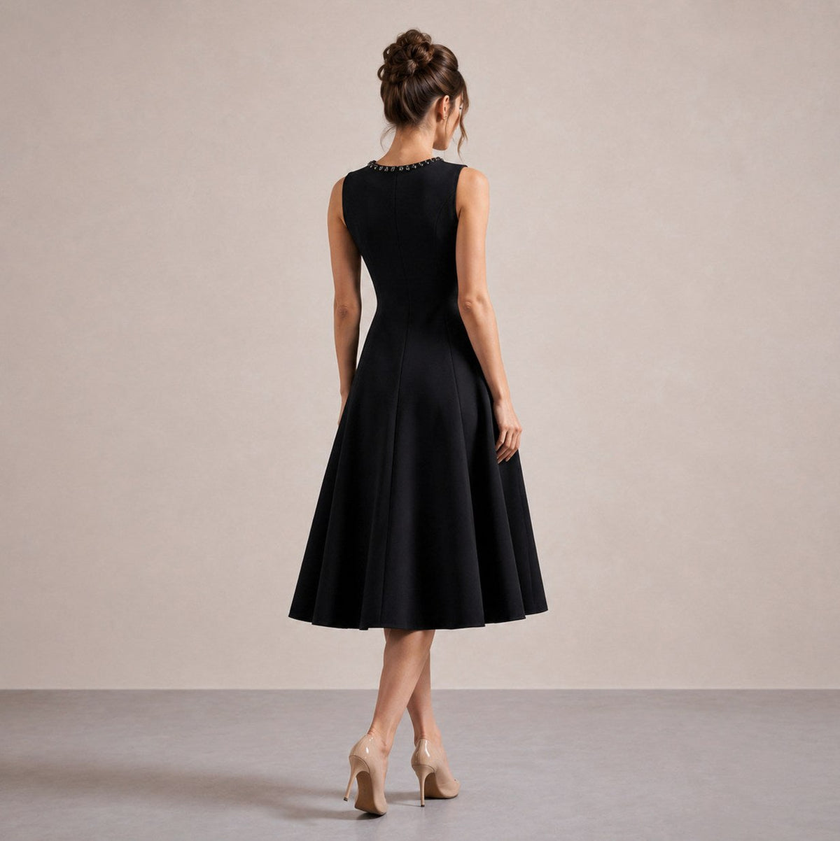 A-Line Sleeveless Embellished Midi Dress
