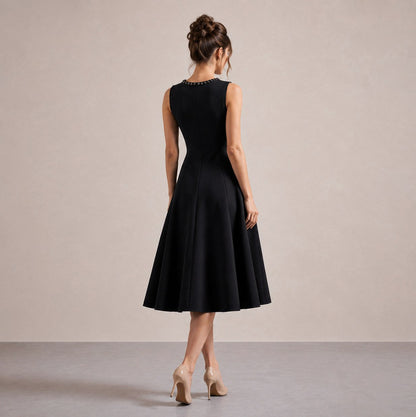 A-Line Sleeveless Embellished Midi Dress