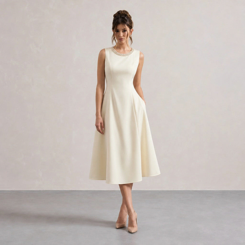 A-Line Sleeveless Embellished Midi Dress