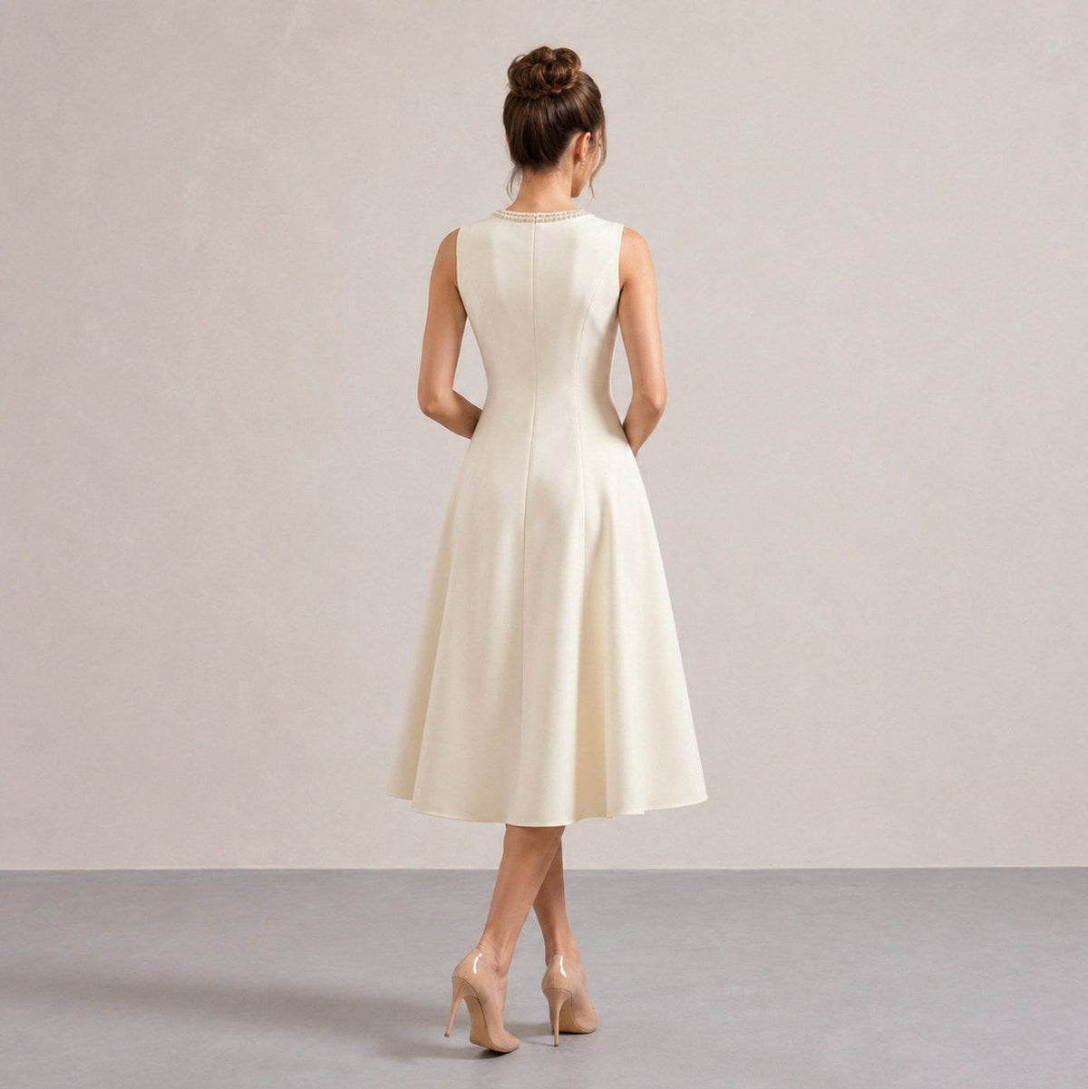 A-Line Sleeveless Embellished Midi Dress