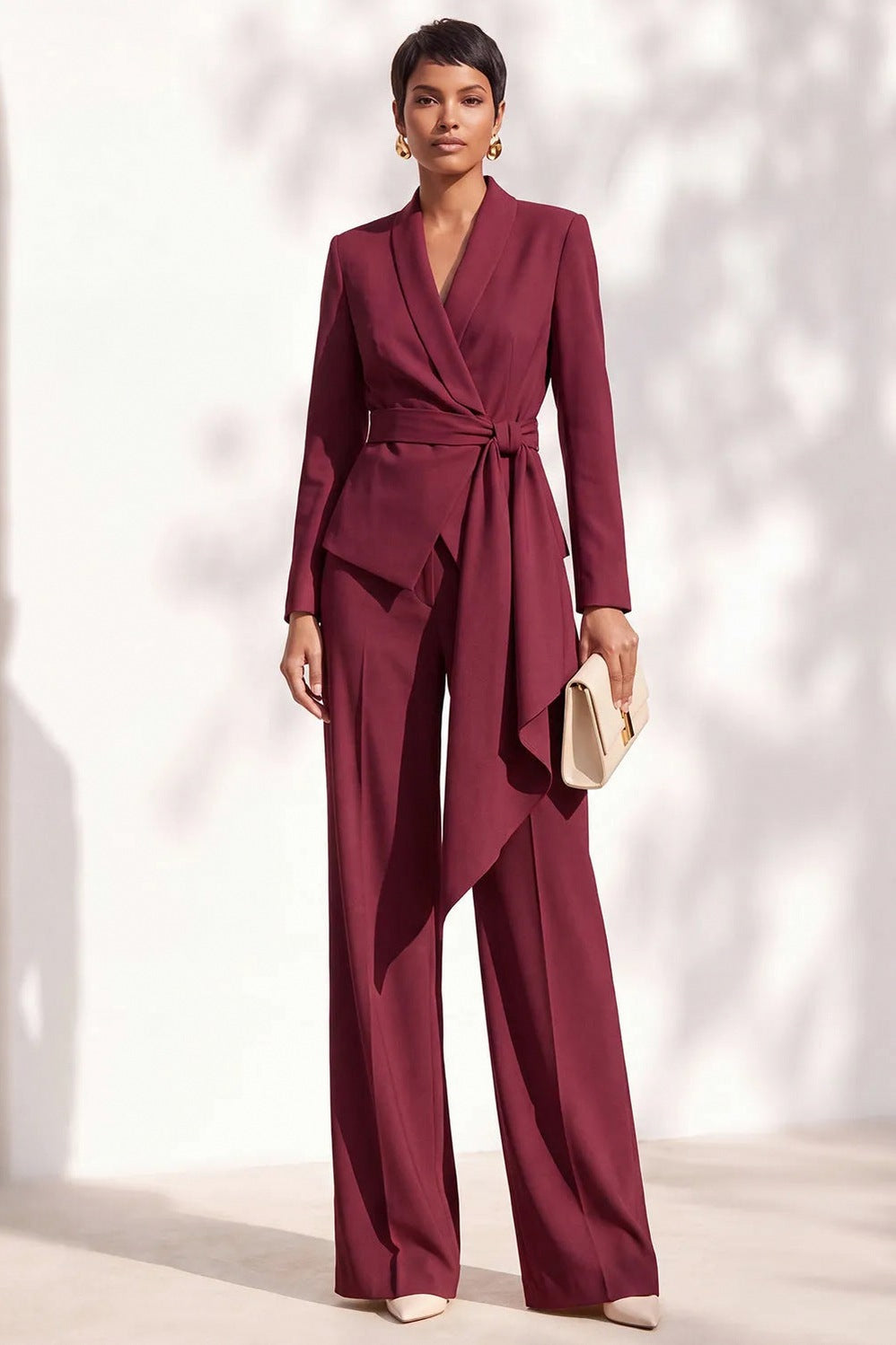 Belted Wrap Blazer Wide Leg Trouser Suit