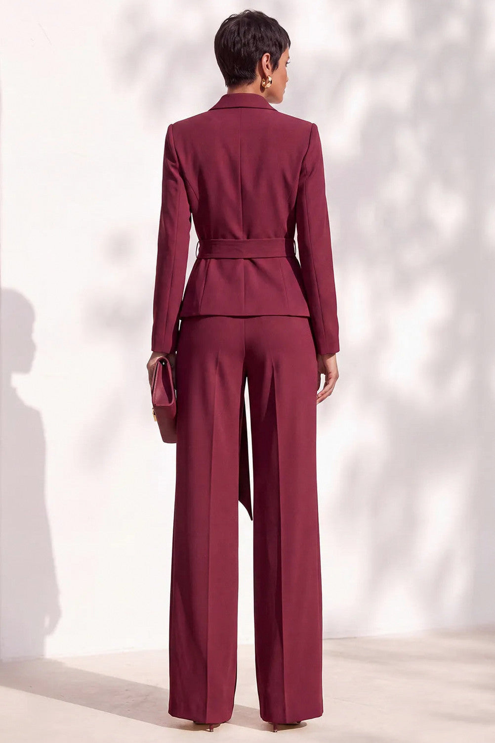 Belted Wrap Blazer Wide Leg Trouser Suit