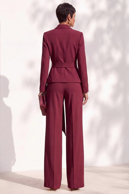 Belted Wrap Blazer Wide Leg Trouser Suit