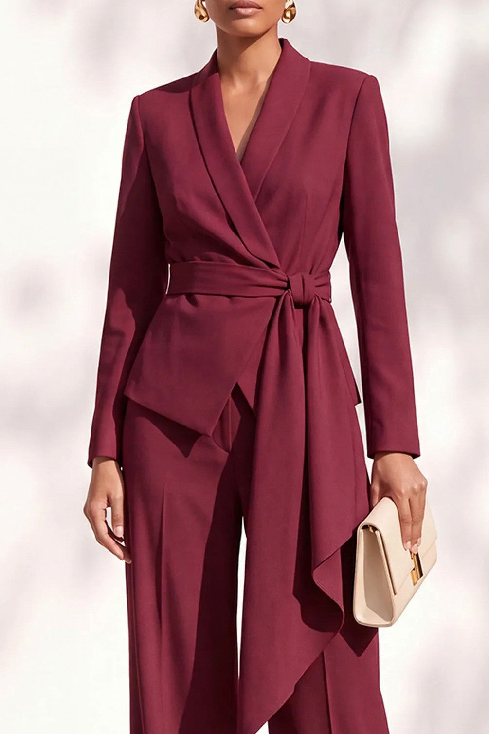 Belted Wrap Blazer Wide Leg Trouser Suit