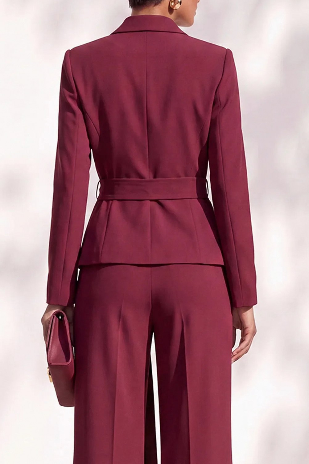 Belted Wrap Blazer Wide Leg Trouser Suit