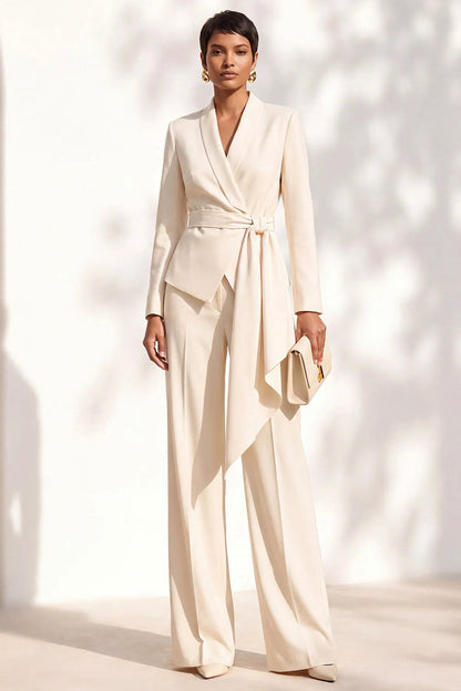 Belted Wrap Blazer Wide Leg Trouser Suit