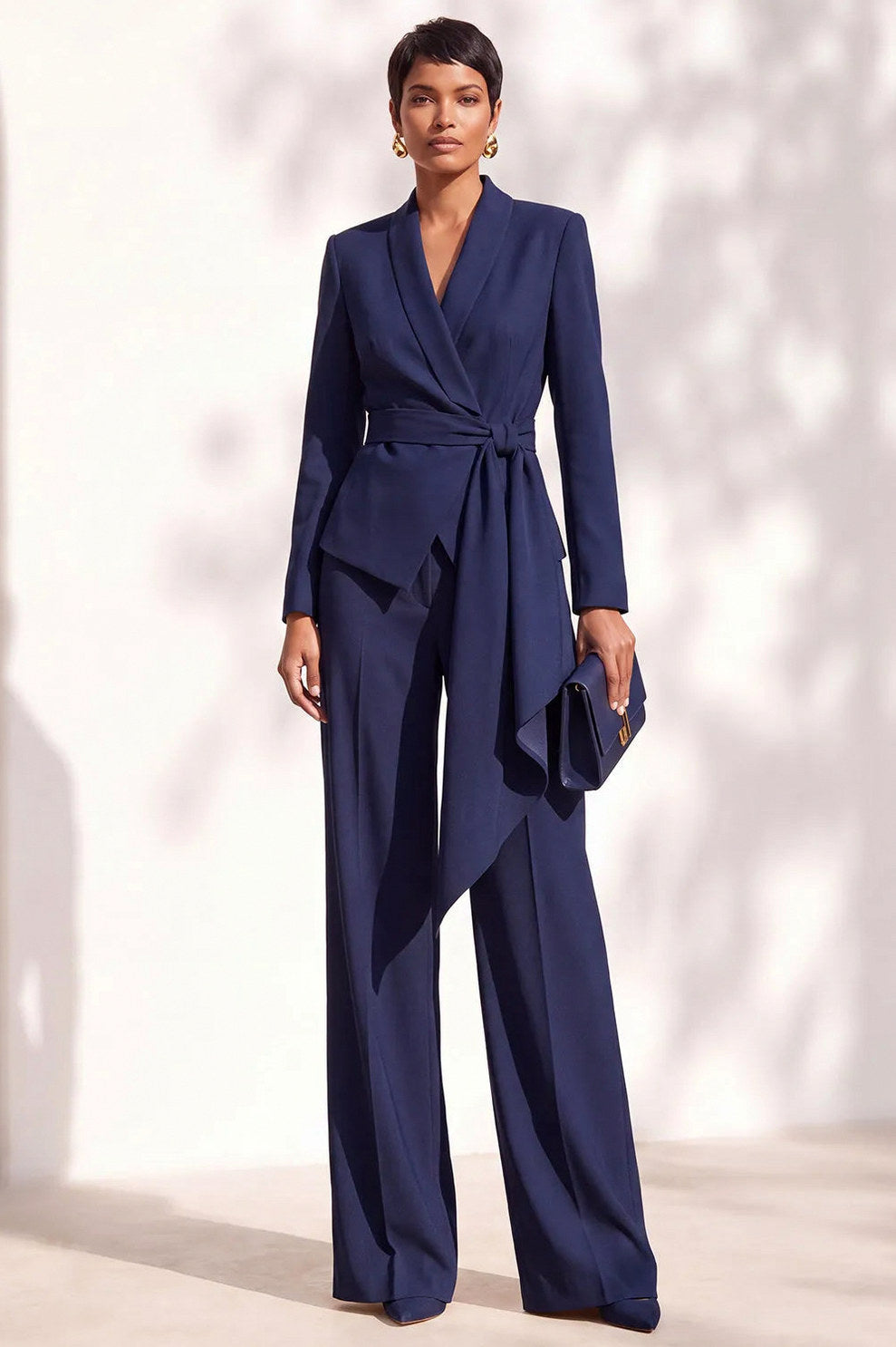 Belted Wrap Blazer Wide Leg Trouser Suit