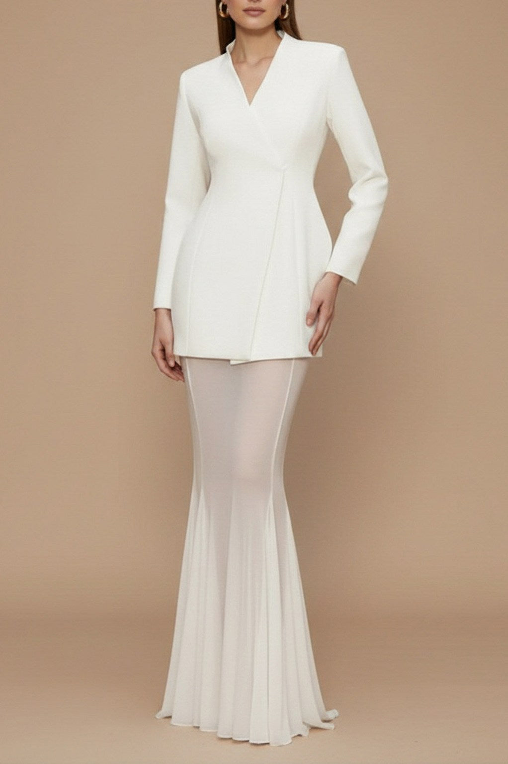 Belted Blazer and Sheer Fishtail Maxi Skirt Set