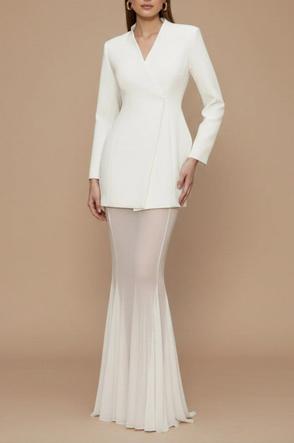 Belted Blazer and Sheer Fishtail Maxi Skirt Set
