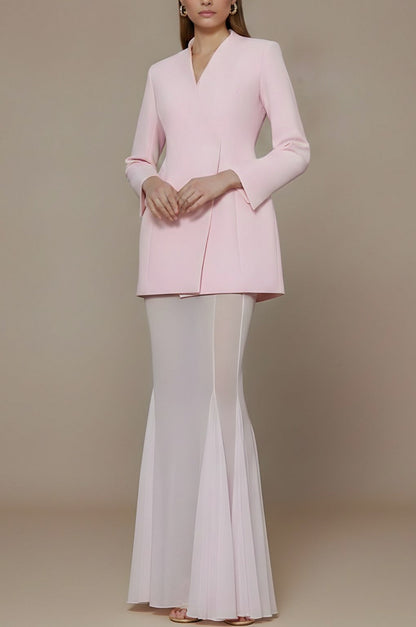 Belted Blazer and Sheer Fishtail Maxi Skirt Set