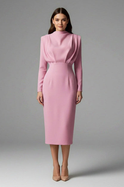 Bodycon Long Sleeve High Neck Midi Dress