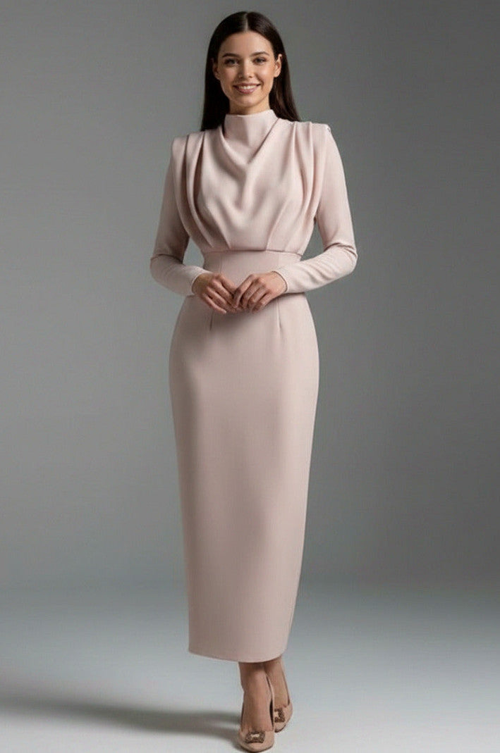 Bodycon Long Sleeve High Neck Midi Dress