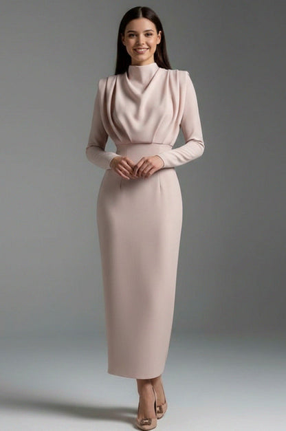 Bodycon Long Sleeve High Neck Midi Dress