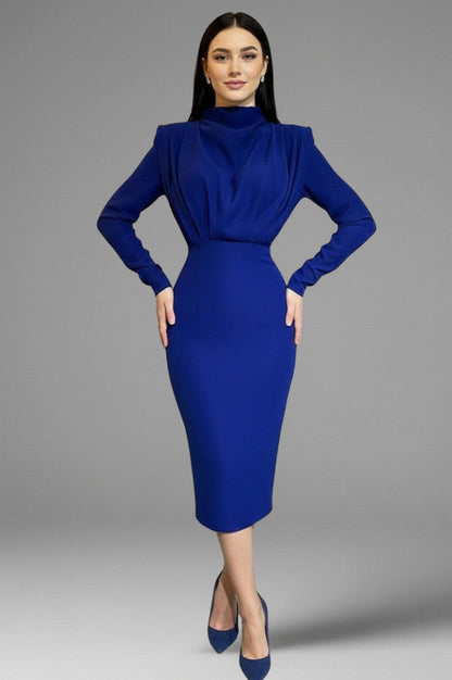 Bodycon Long Sleeve High Neck Midi Dress