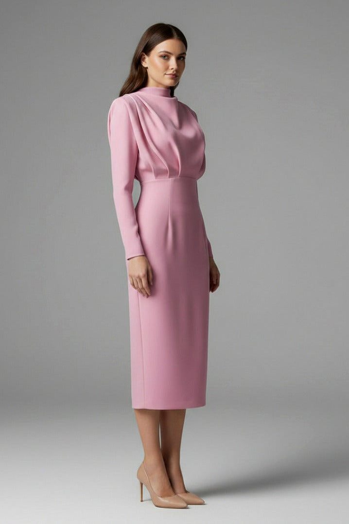 Bodycon Long Sleeve High Neck Midi Dress