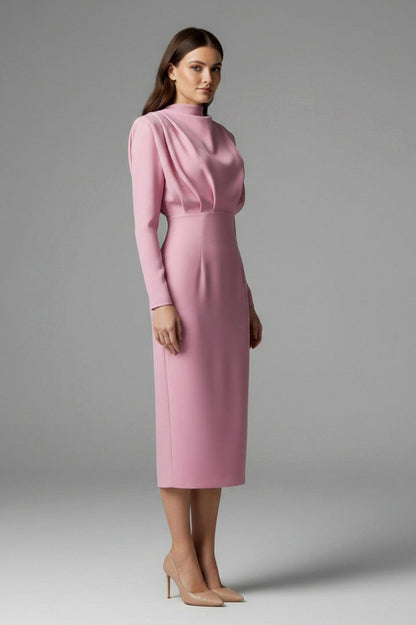 Bodycon Long Sleeve High Neck Midi Dress