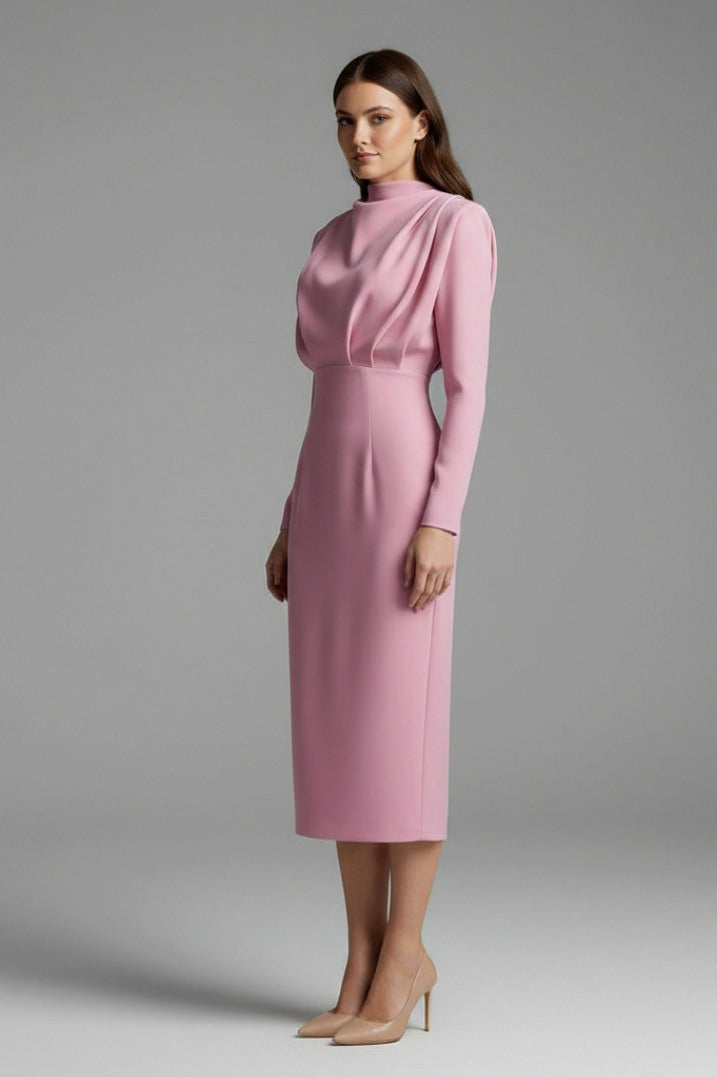 Bodycon Long Sleeve High Neck Midi Dress