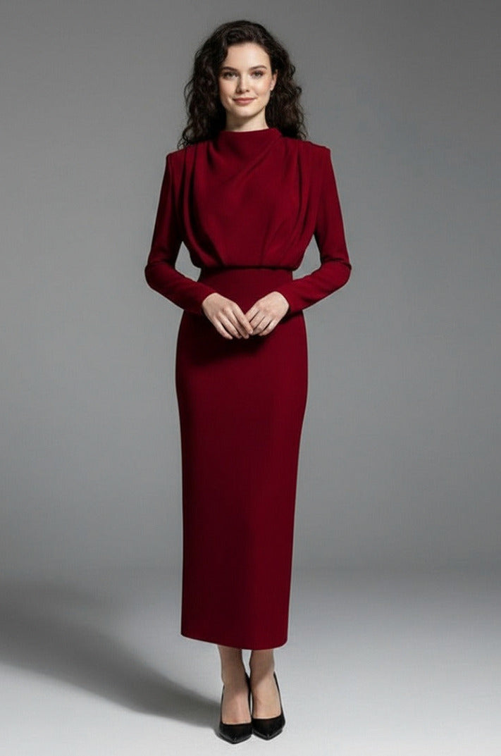 Bodycon Long Sleeve High Neck Midi Dress