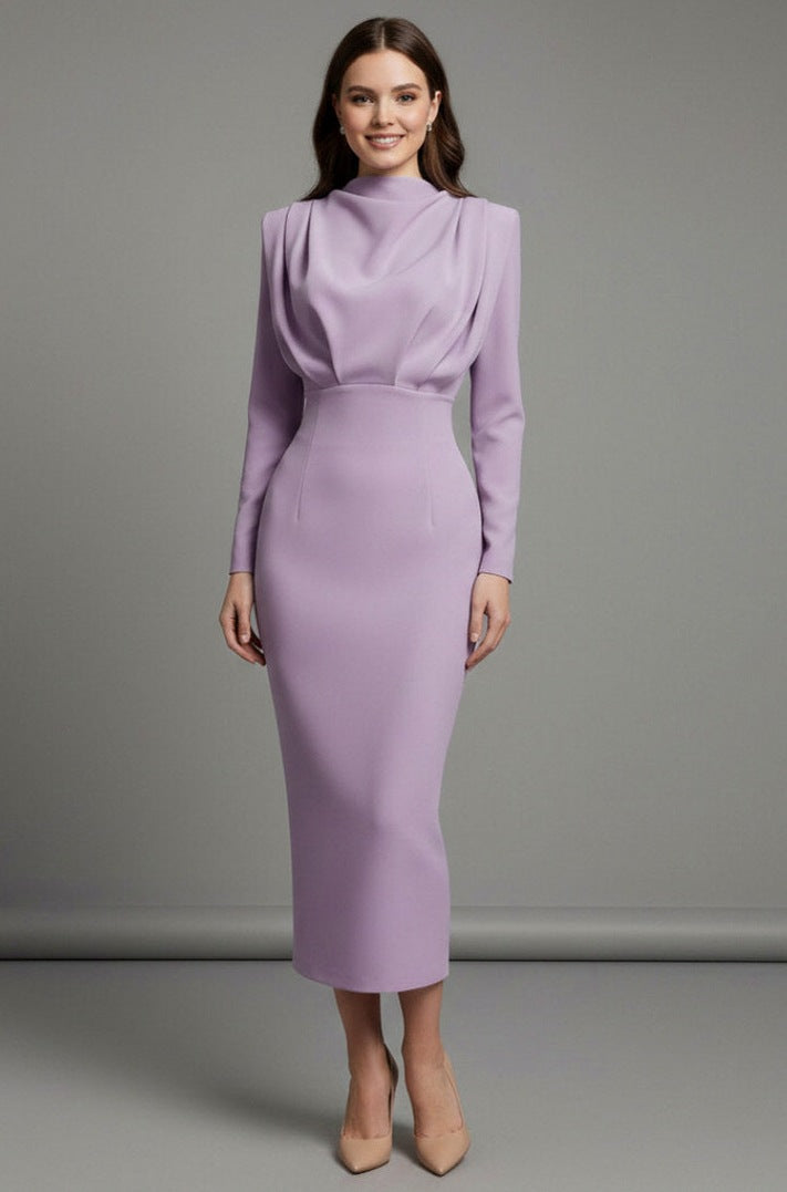 Bodycon Long Sleeve High Neck Midi Dress