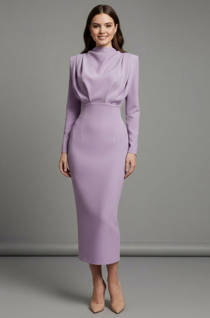 Bodycon Long Sleeve High Neck Midi Dress