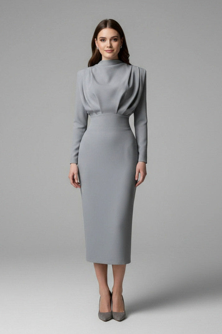 Bodycon Long Sleeve High Neck Midi Dress