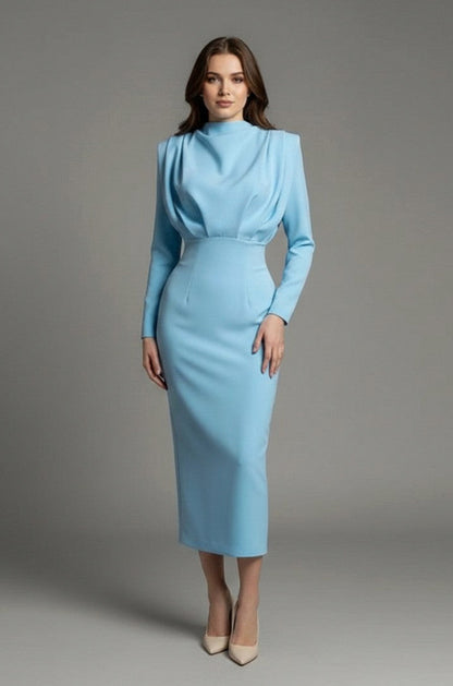 Bodycon Long Sleeve High Neck Midi Dress